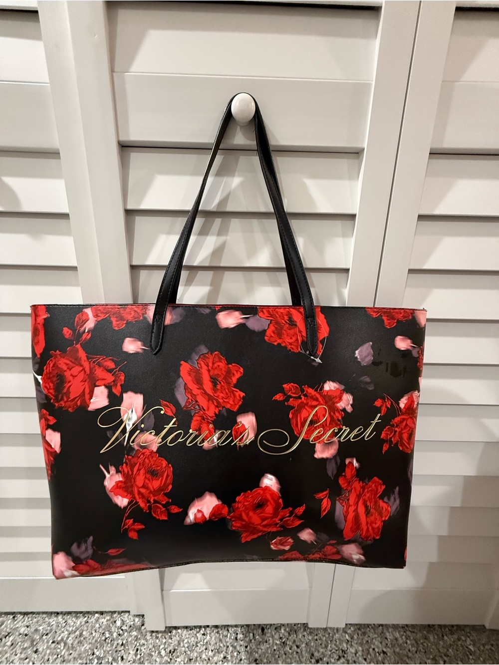 Victoria's Secret Large Black Red Floral Tote Bag